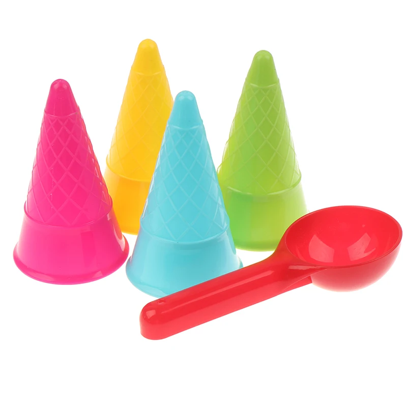 

5Pcs Ice Cream Cone Scoop Sets Beach Sand Toys Kids Summer Play Game Gift Children's Education Play Toys Seaside Sand Mold Tools