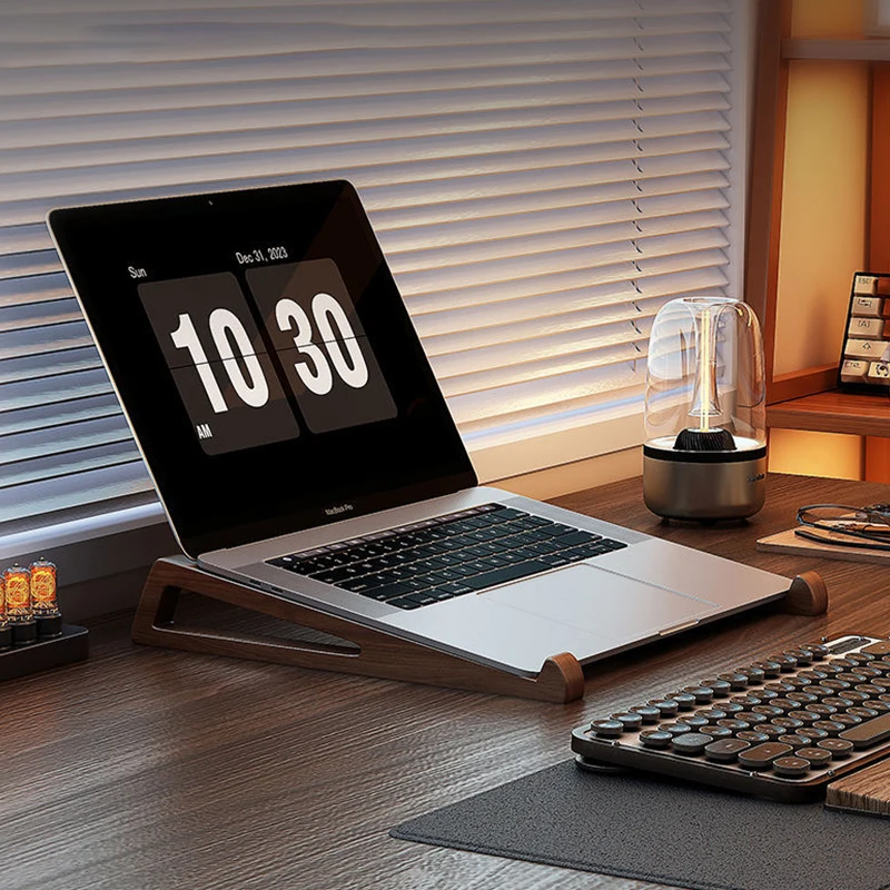 새로운 나무로 만든 노트북 스탠드 인체공학적 휴대용 삼각형 디자인 데스크 라이저(냉각용) 독서용 사무용품