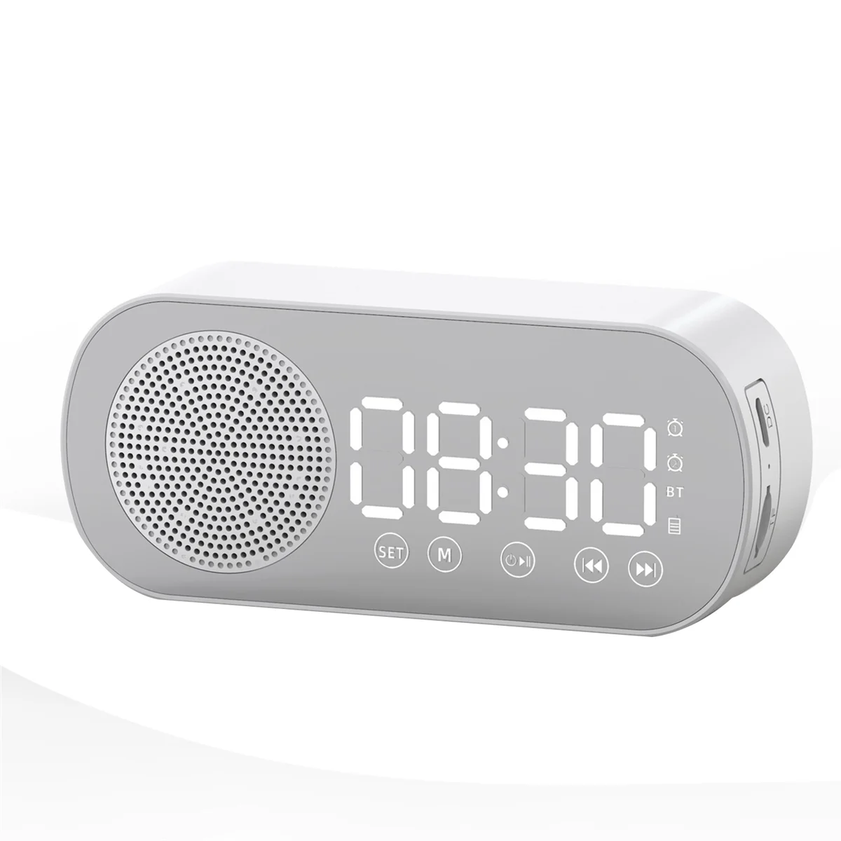 Wireless Bluetooth Speaker Clock Radio Dual Alarm Support Tf Card Soundbar Allarme Digitale Per Home Office White