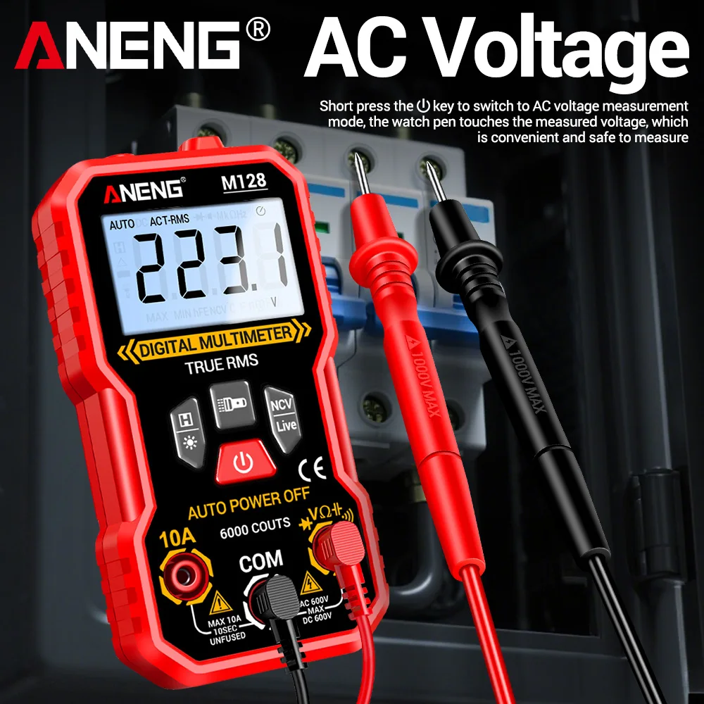 ANENG M128 디지털 멀티미터 6000 카운트, NCV 전압 감지 AC/DC 전압 테스터 전기 기술자용 백라이트 스크린 손전등