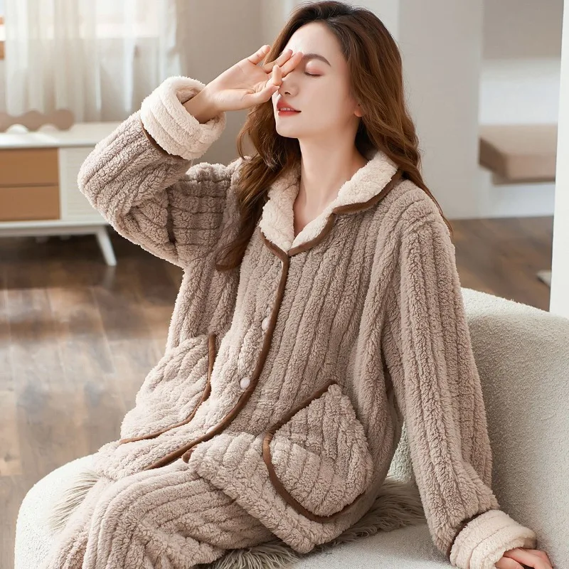 

Новинка 2023, женские пижамы, утепленная фланелевая одежда для отдыха на осень и зиму, одежда для кормления среднего возраста, теплая пижама с длинными рукавами