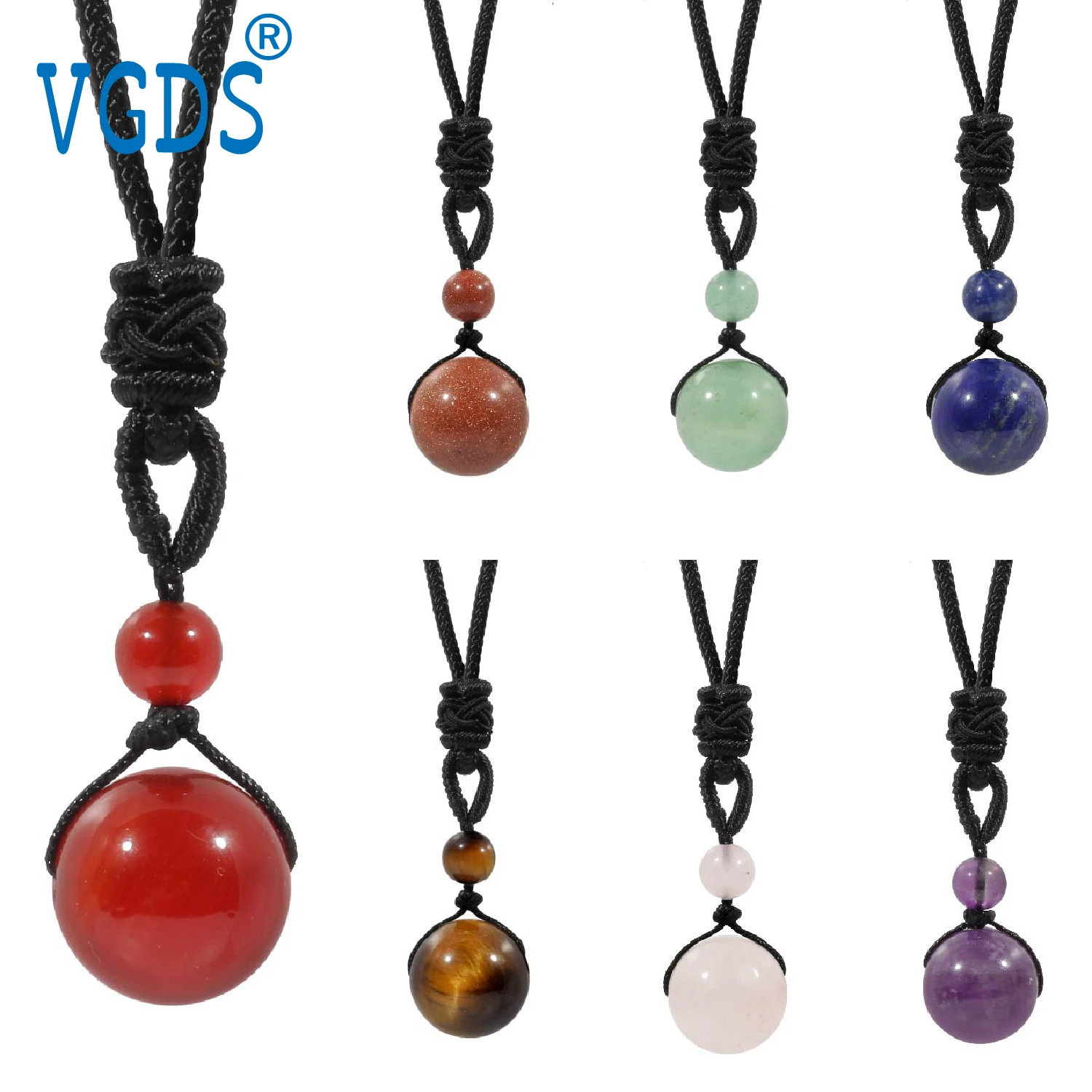 Reiki Stone Natural Crystal Quartz Lucky Bead Round Ball Healing Energy Charms Pendants Necklaces Men Women Making Jewelry Gifts