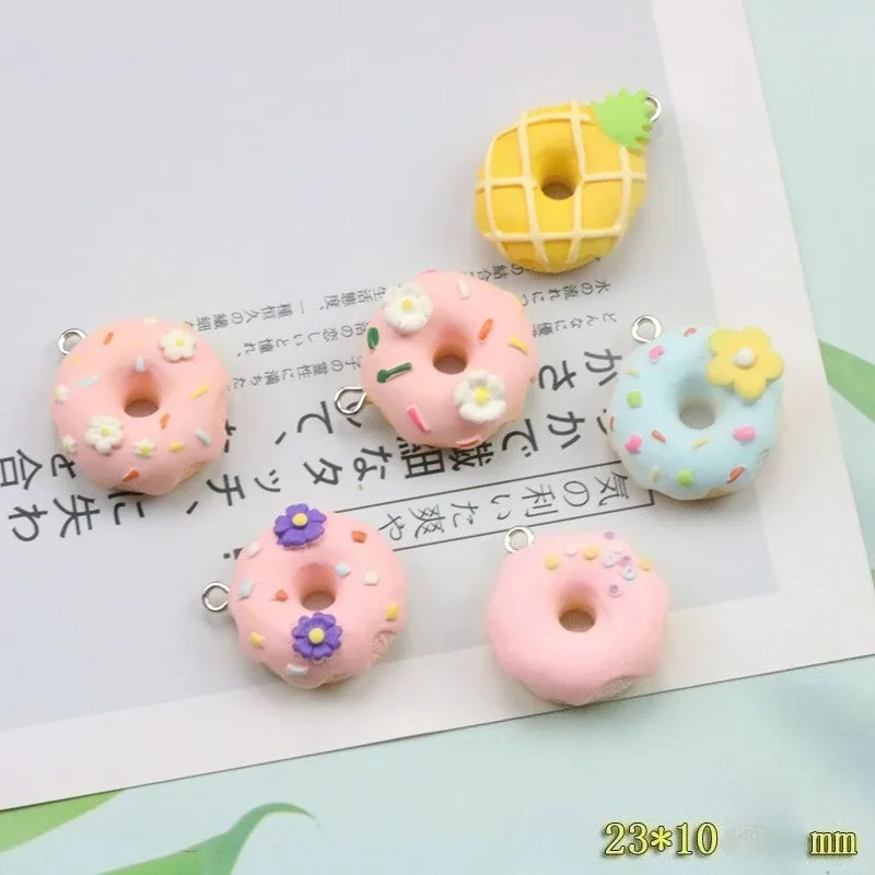 10개입 귀여운 시뮬레이션 과일 꽃 도넛 플랫백 레진 카보숑 장난감 스크랩북 DIY 보석 전화 장식 액세서리