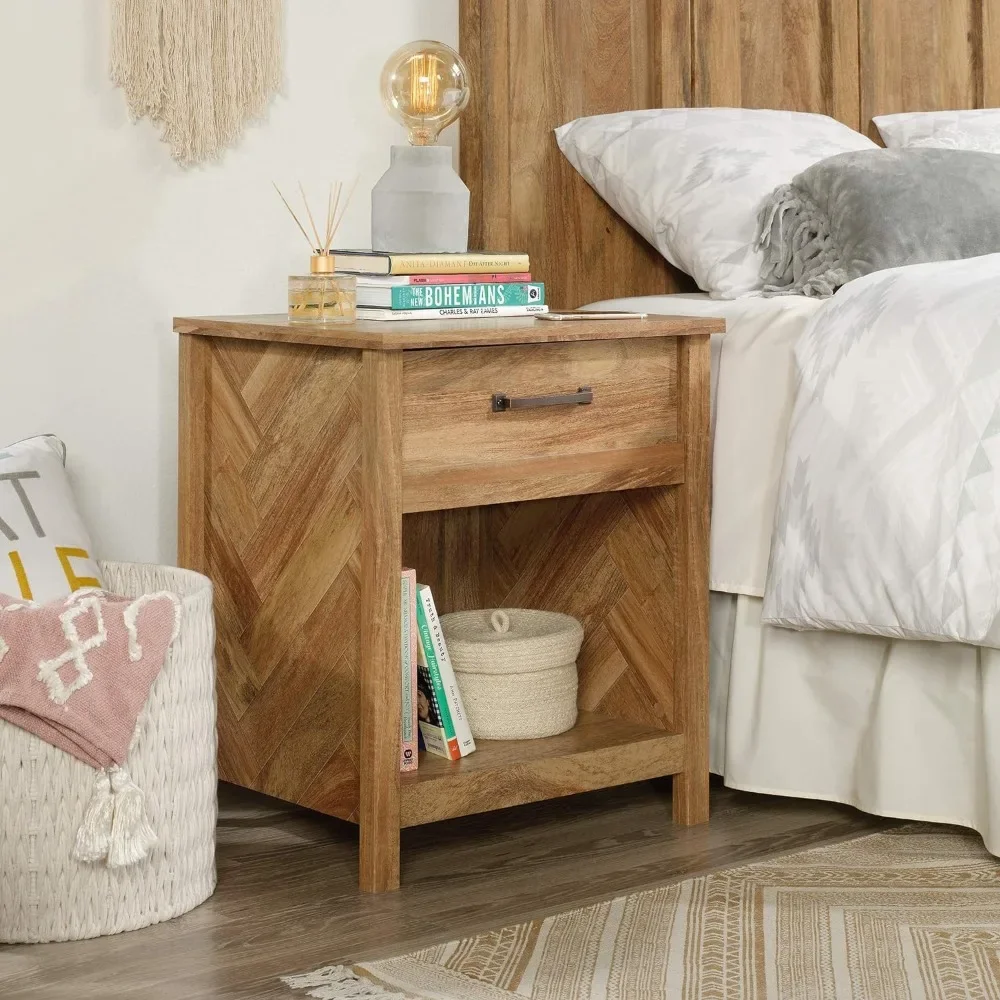 

Single drawer, open shelf design Nightstand, L: 22.13" x W: 17.56" x H: 25.71", Sindoori Mango Finish bedroom furniture