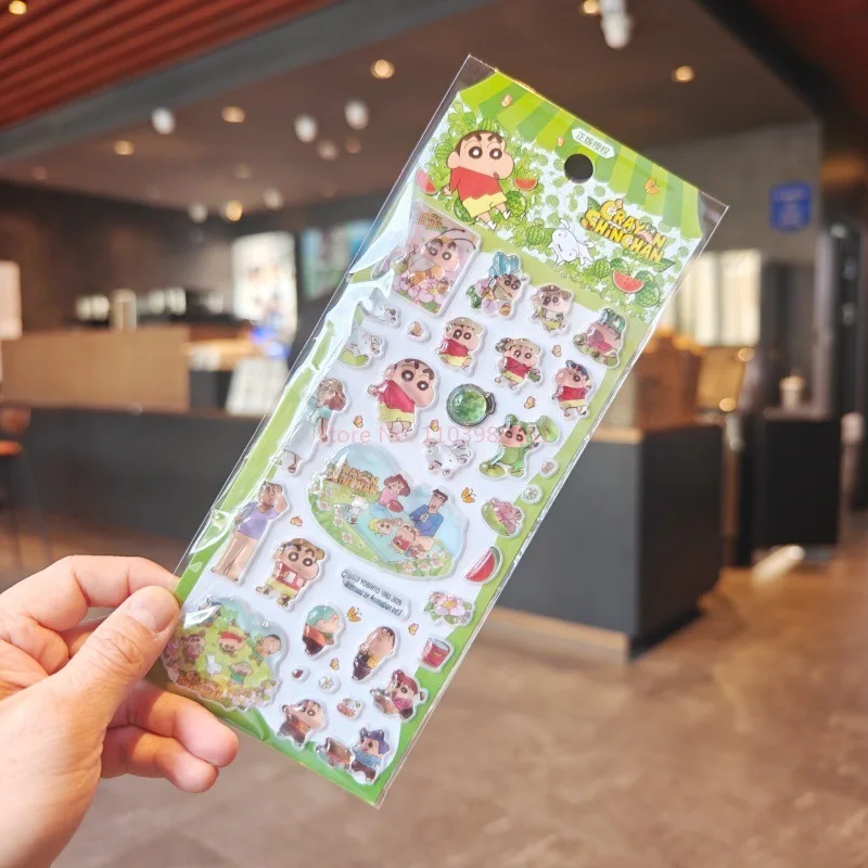 6pcs Kawaii 일본어 크레용 신 3d 양각 스티커 Diy 휴대 전화 케이스 장식 학생 문구 핸드북 스티커 선물