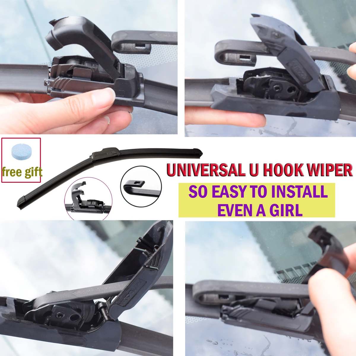 

1pcs Universal Front Wiper Blades For Most Car Model 26"-14" Windshield Windscreen Window silicone u type j hook YC102016