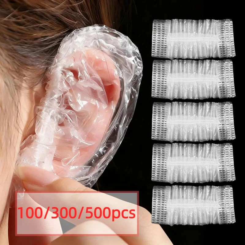 100/300/500Pcs 일회용 방수 귀 덮개 투명한 목욕 샤워 헤어 살롱 귀마개 컬러링 프로텍터 캡
