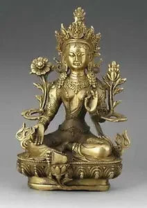 

Chinese Old Tibet BRASS Buddhism Pray Bless Lotus White Tara Buddha Goddess Statue 13*21cm decoration brass factory outlets