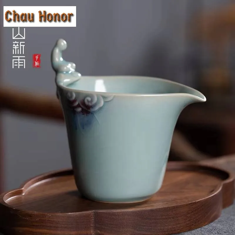 260ml Handmade Longquan Celadon Justice Cup Purple Jun Kiln Tea Pitcher Zen Buddha Divide Tea Cloud Cha Hai Teaware Collection