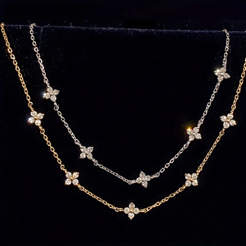 Exquisite Sparkling Cubic Zirconia Four Leaf Clover and Star Charm Bracelet for Women Daily Wear And Vacation Jewelry