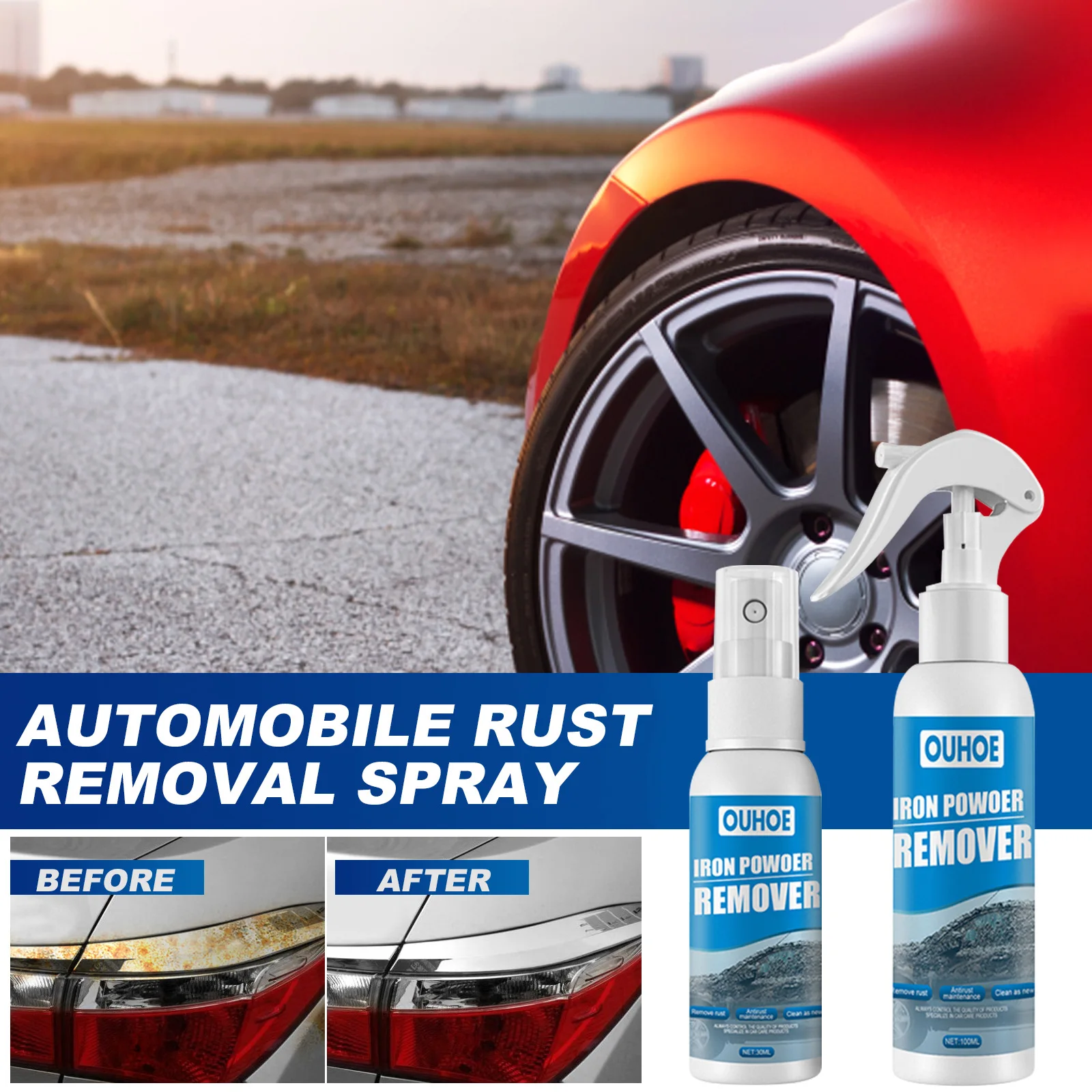 

Automobile Iron Powder Rust Removal Spray Painted Surface of Wheels Brake Discs Car Detailing Stain Removal Cleaning Supplies