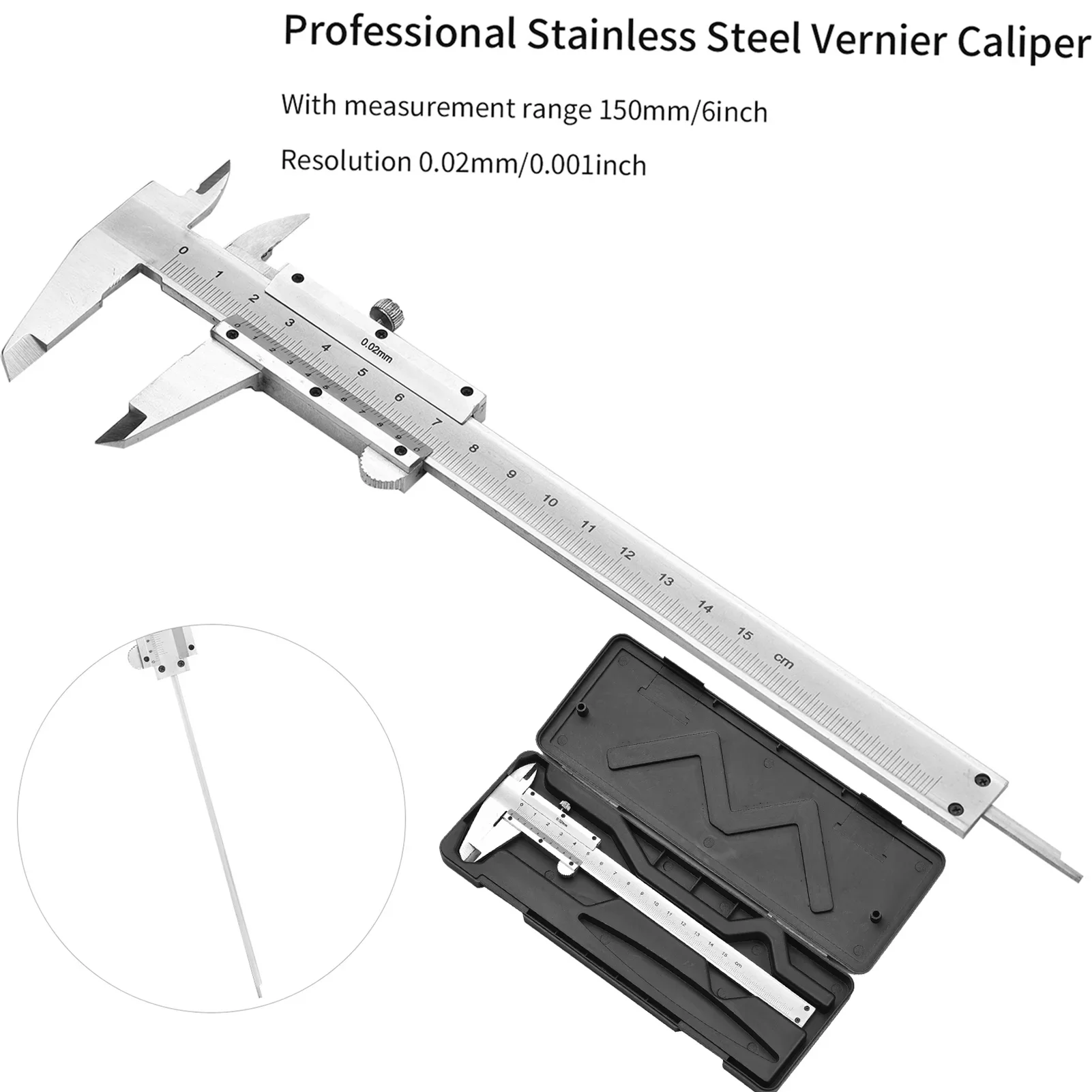 Professionelles Messschieber-Messschieber-Messwerkzeug aus Edelstahl, Außentiefe, Schrittmikrometer, 0–150 mm innen