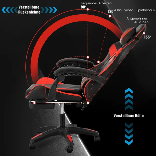 Chaise de jeu de massage, chaise d'ordinateur avec repose-pieds et support lombaire, chaise de jeu réglable en hauteur avec 360 ° -Siège pivotant et H 6