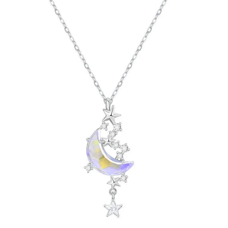 New Discoloration Moon Star Chokers Necklace Fashion Link Chain Tassel Zircon Star Moon Charm Pendant Necklace for Women Girls