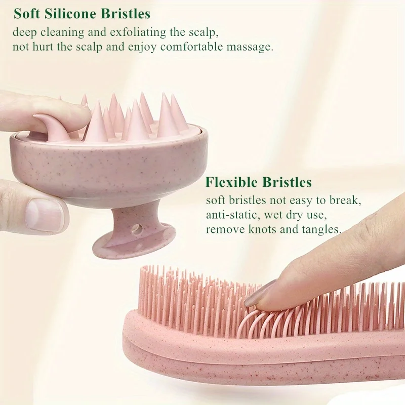 Eco-Friendly Soft Bristle Hair Brush & Portable Silicone Scalp Massager Gift Set