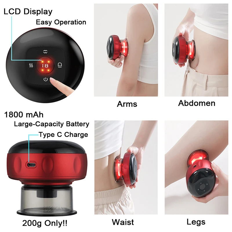 Electric Vacuum Cupping Massage Red Light Therapy Anti Cellulite Wireless Massager For Body Gua sha Scraping Fat Burner Slimming
