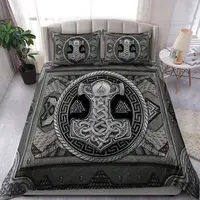 Viking Vintage King Queen Duvet Cover Norse Myth Bedding Set Medieval Folklore Totem Quilt Cover Grey Polyester Comforter Cover 1