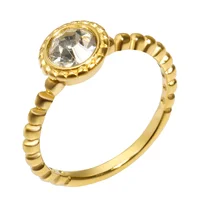 Personality Round Beads Ring Band Small Clear Crystal Zircon Waterproof Stainless Steel Gold Rings Simple Granular Fine Jewelry