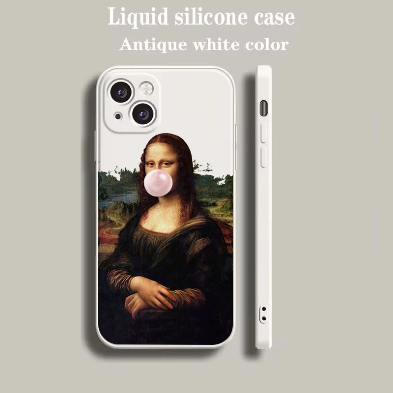 Luxury Beige Artistic Phone Case with David & Mona Lisa Design