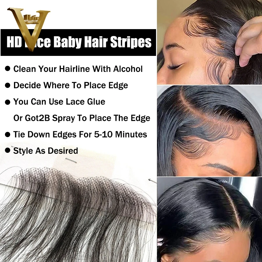 Dentelle HD indienne vierge pour femmes noires, cheveux de bébé, prix de gros, naissance des cheveux pre-plucked pour rendre les perruques plus naturelles