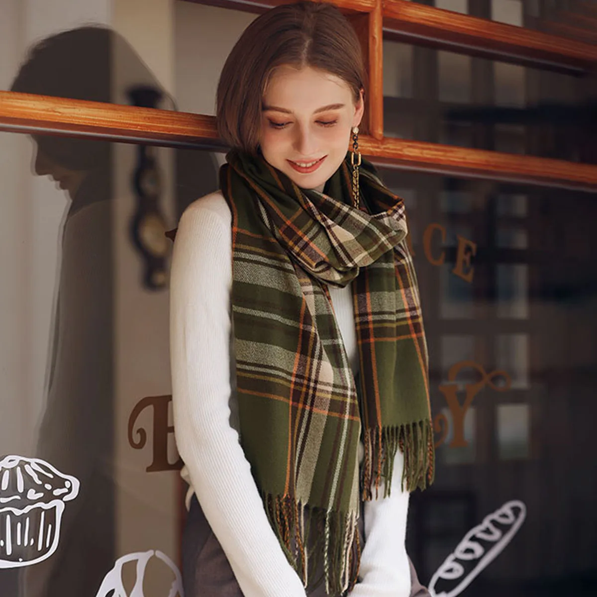 Women's Fashion Scottish Style Tartan Warm Scarf Plaid Soft Long Wrap Shawl Christmas Valentine's Day for Girlfrend Wife Mom 5