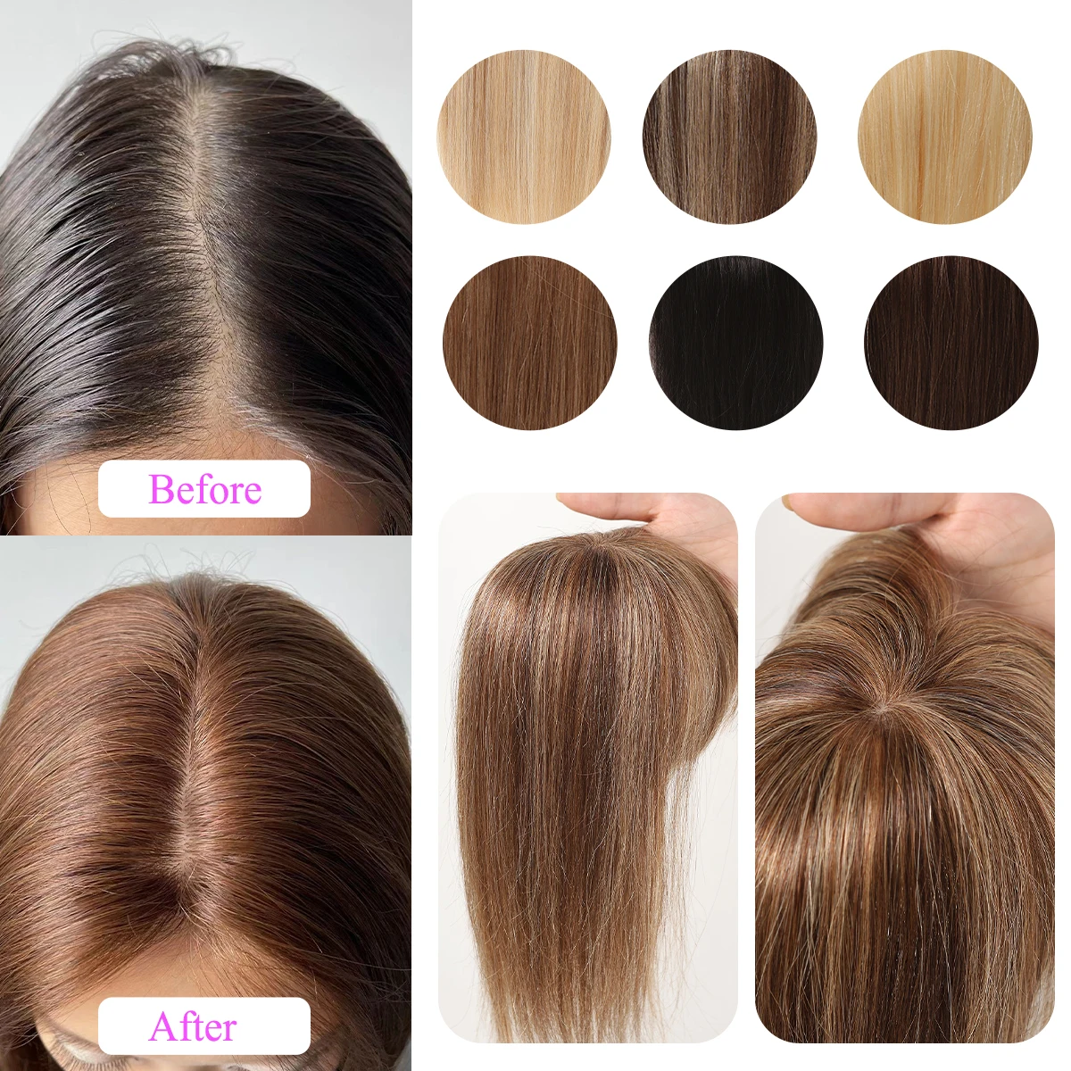Human hair toppers Human Hair Toppers with Bangs Clips In Remy Hairpieces for Women 12Inch