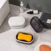 1pc Soap Box With Lid Travel Reusable Dish Holder Container Soap Case Bathroom Accessories PP Double Layer Drainage Net Handle 1