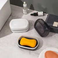 1pc Soap Box With Lid Travel Reusable Dish Holder Container Soap Case Bathroom Accessories PP Double Layer Drainage Net Handle 1