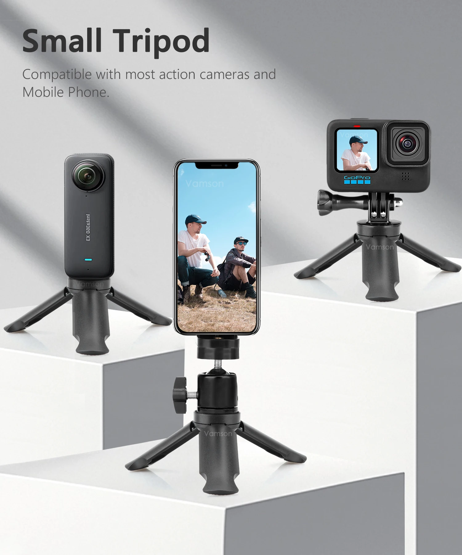 Description Picture 2 of itemVamson Handheld Portable Mini Tripod Phone Stabilizer Holder Stand for Gopro 11 10 9 Insta360 X3 DJI Action Camera Tik Tok Vlog