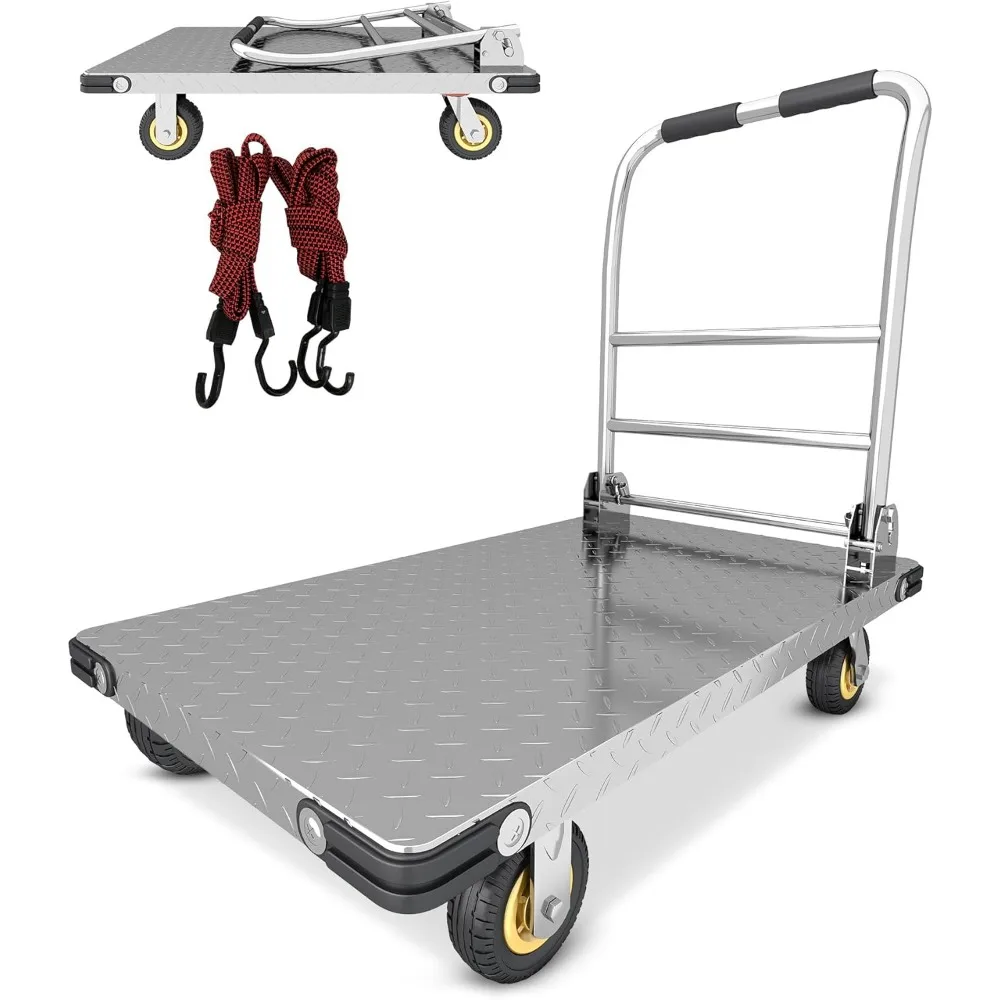 

Heavy Duty Platform Truck, Flatbed cart,Capable of Carrying 2200 pounds, with 6-inch Rotating Wheels, 35.4" x 23.6"