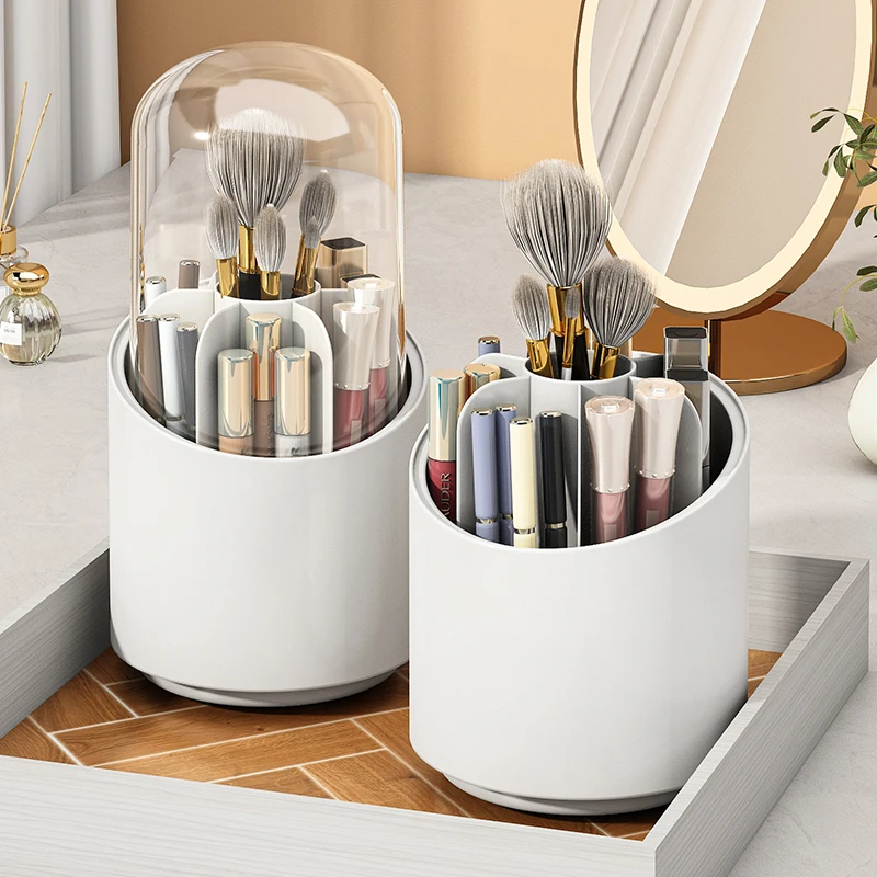 Makeup Brush Holder Dustproof Large Capacity Pen Holder Multi-compartment  360-degree Rotating Makeup Brush Display Case - AliExpress