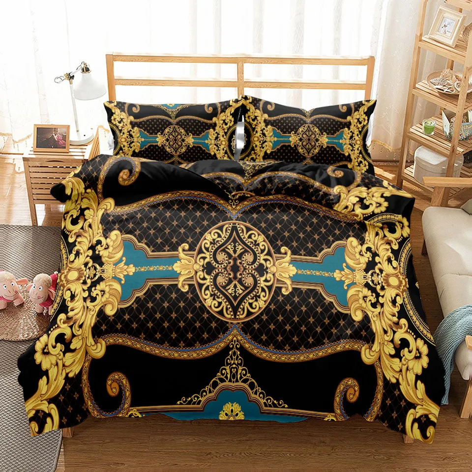 Lit Baroque tissu velours rouge et bois laqué noir