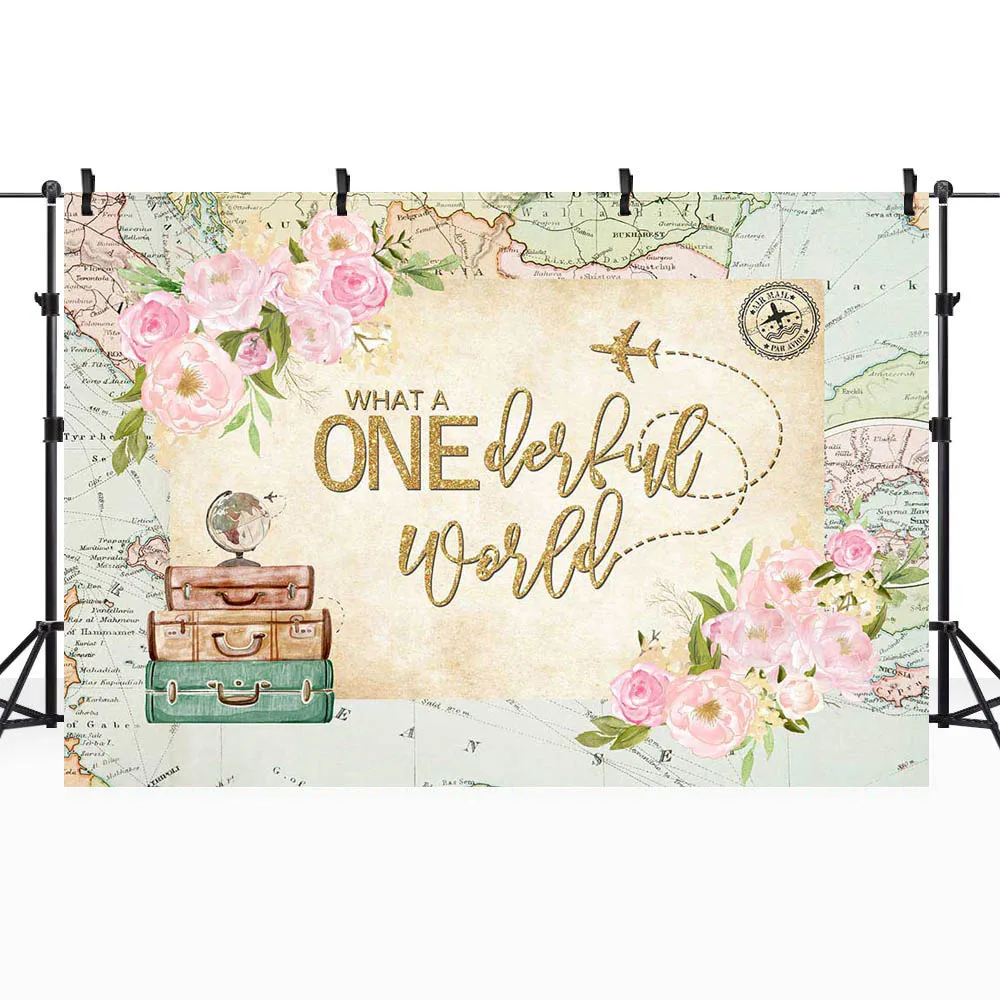 Mocsicka-baby 1st Birthday Party Backdrop Mapa do Avião Que Maravilhoso World Photo Backgrounds Adereços de Fotografia Recém-nascidos - Image 5