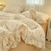 Bonenjoy Housse de couette en dentelle imprimée pour la maison, housse de couette à volants, literie pour chambre d'enfant et d'adultes (fourre d'oreiller nécessaire de commande) 1