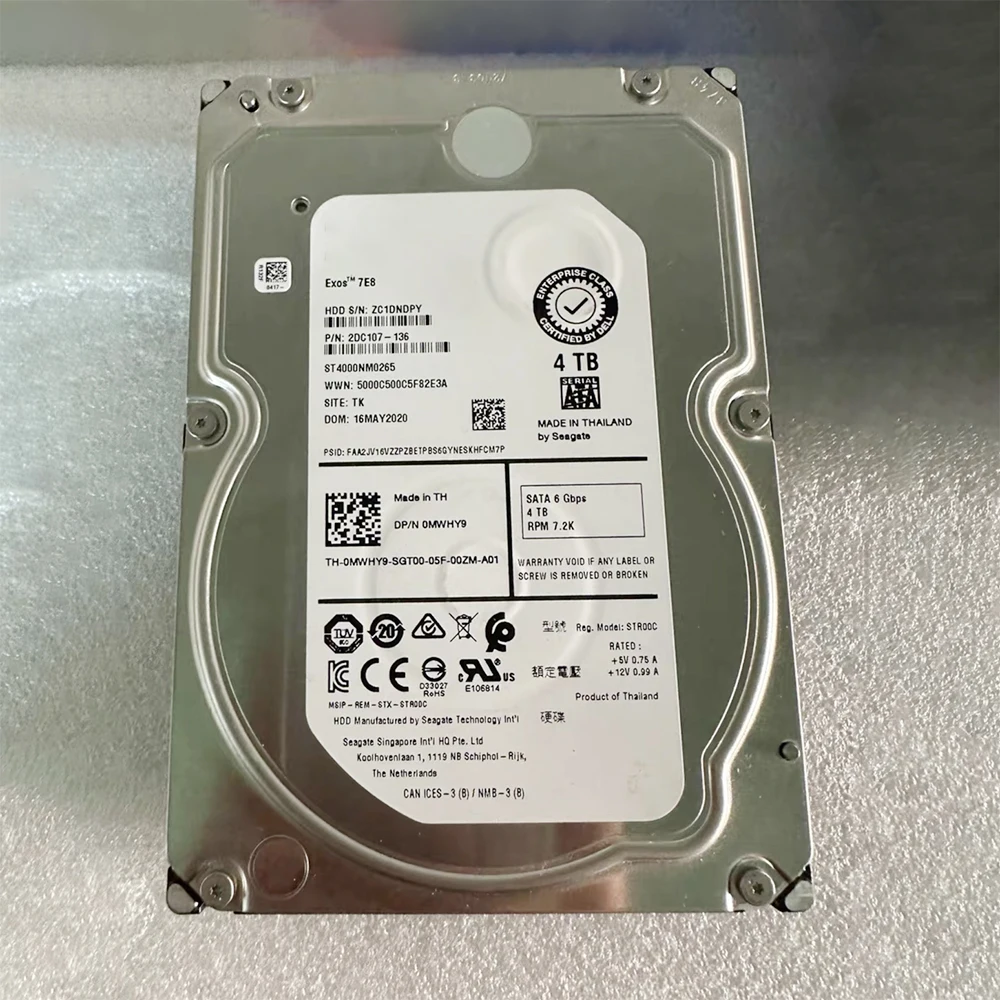 DELL용 HDD 서버 하드 드라이브, 4T SATA 7.2K, 3.5 인치, ST4000NM0265, 0MWHY9, R740, R640