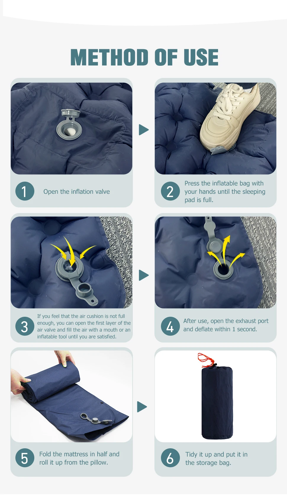 WESTTUNE Doppelte aufblasbare Matratze mit integrierter Kissenpumpe, Outdoor-Isomatte, Camping-Luftmatte für Reisen, Rucksackreisen, Wandern – Detail 10