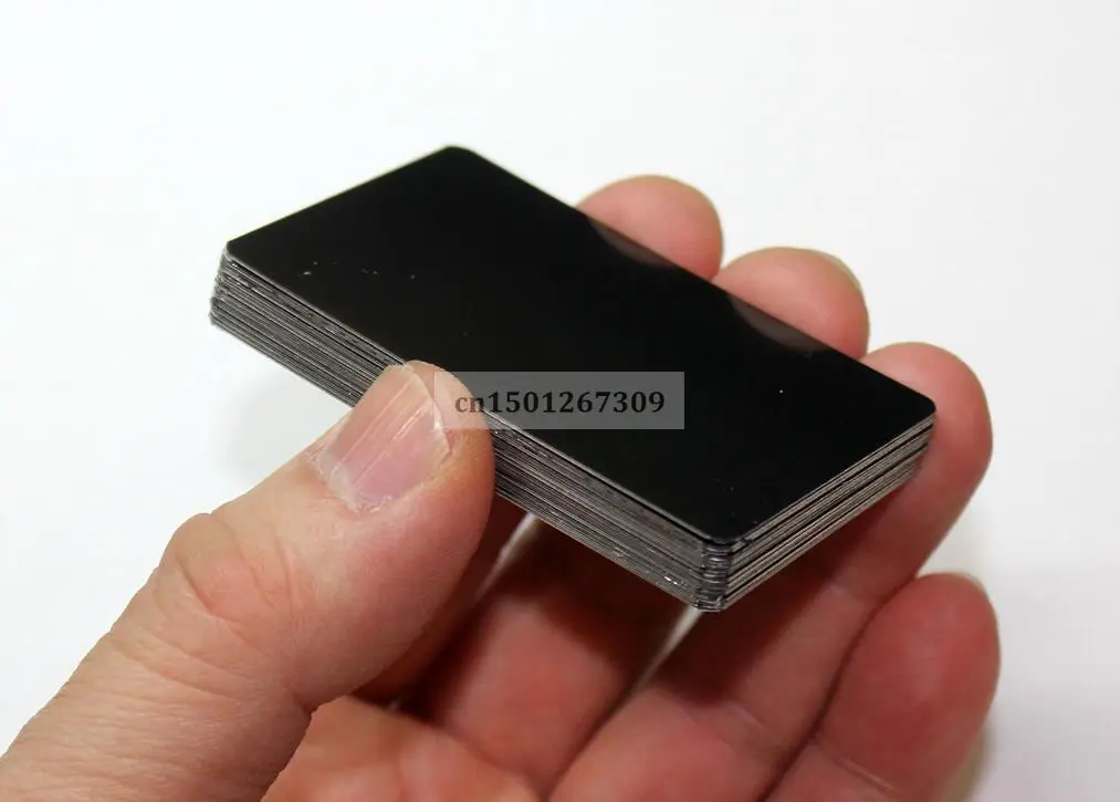 Thickness 0.45mm Small Black Stainless Steel Metal Tag Single Side Brush Finish Business Cards For Laser Engraving