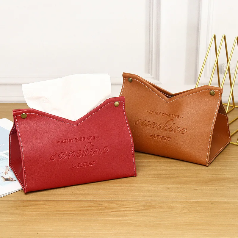 Pu Leather Tissue Box V-shaped Opening Roll Paper Toilet Paper Car Living Room Hotels Bedroom Study Napkin Storage For Home 3
