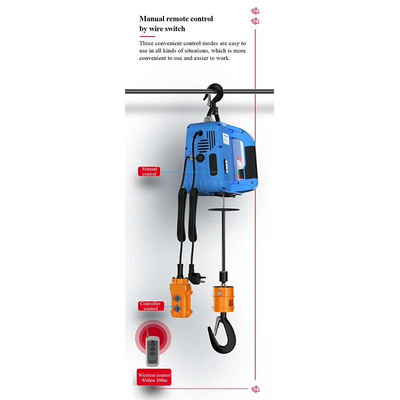 Electric Hoist Portable Electric Hoist Electric Winch Wireless Remote Control 220V Small Crane Home Decoration Crane Portable Lifting Winch