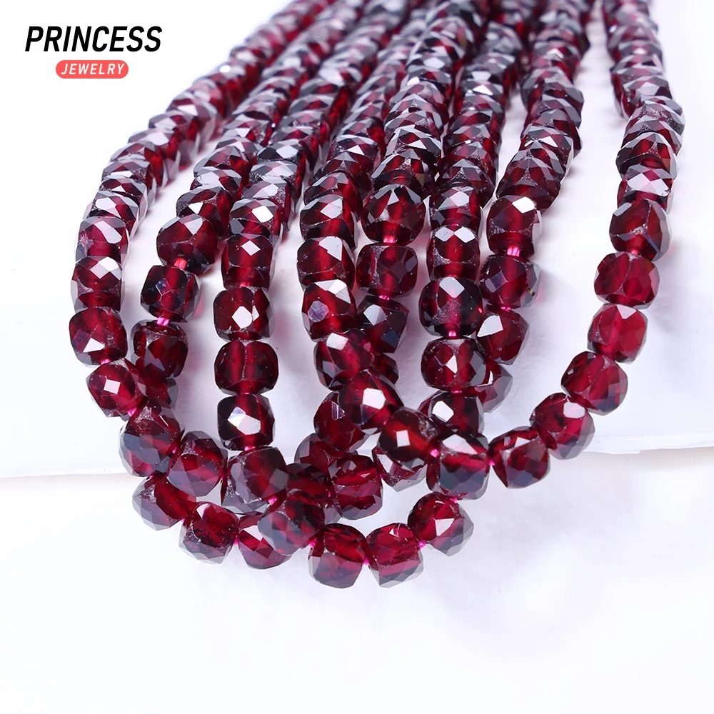 A++ Natural Red Garnet 3.8mm Cube Faceted Beads for Jewelry Making DIY Bracelet Necklace Accessories 4