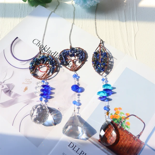 Élet Fa Kristály Windchimes Napsütéses Ablak Természetes Kő Kézműves Kültéri Kert Függő Medál Otthon - Image 5