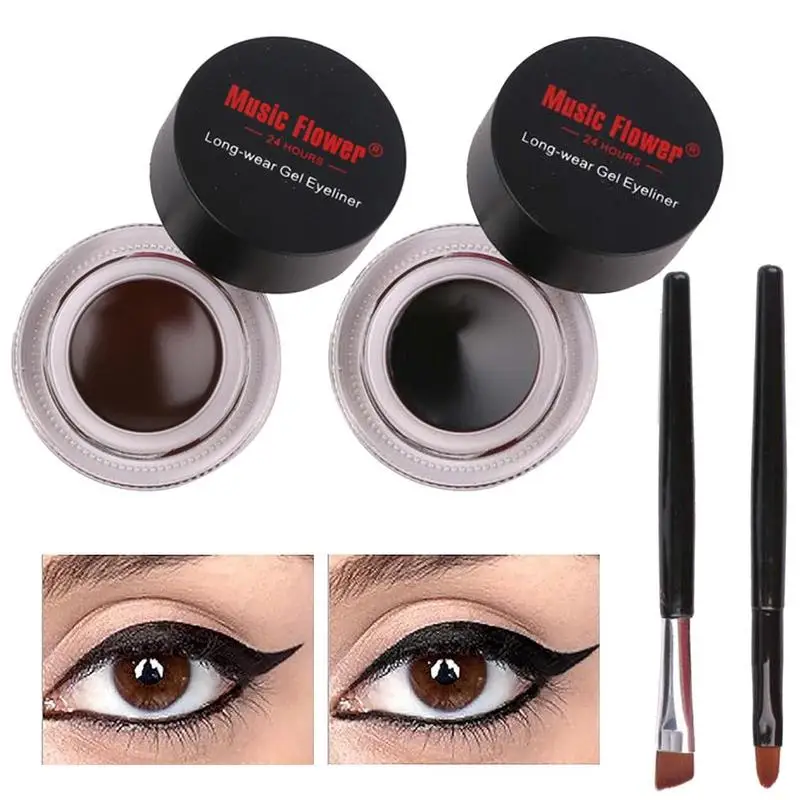 

Waterproof Eyeliner Black & Brown Gel Eyeliner Long-Lasting Eye Liner Set Smudge-Proof Color Eyeliner With 2 Brushes For Girls