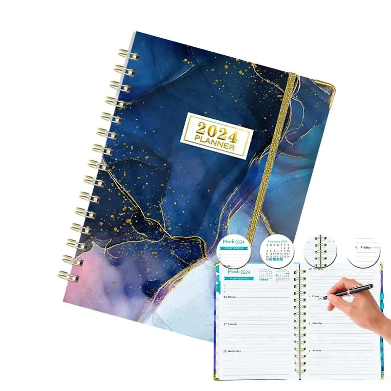 

A5 Weekly Planner 2024 Monthly Planner Appointment Book Spiral Bound From Jan.2024 To Dec.2024 Elastic Closure 16X22Cm/6X9