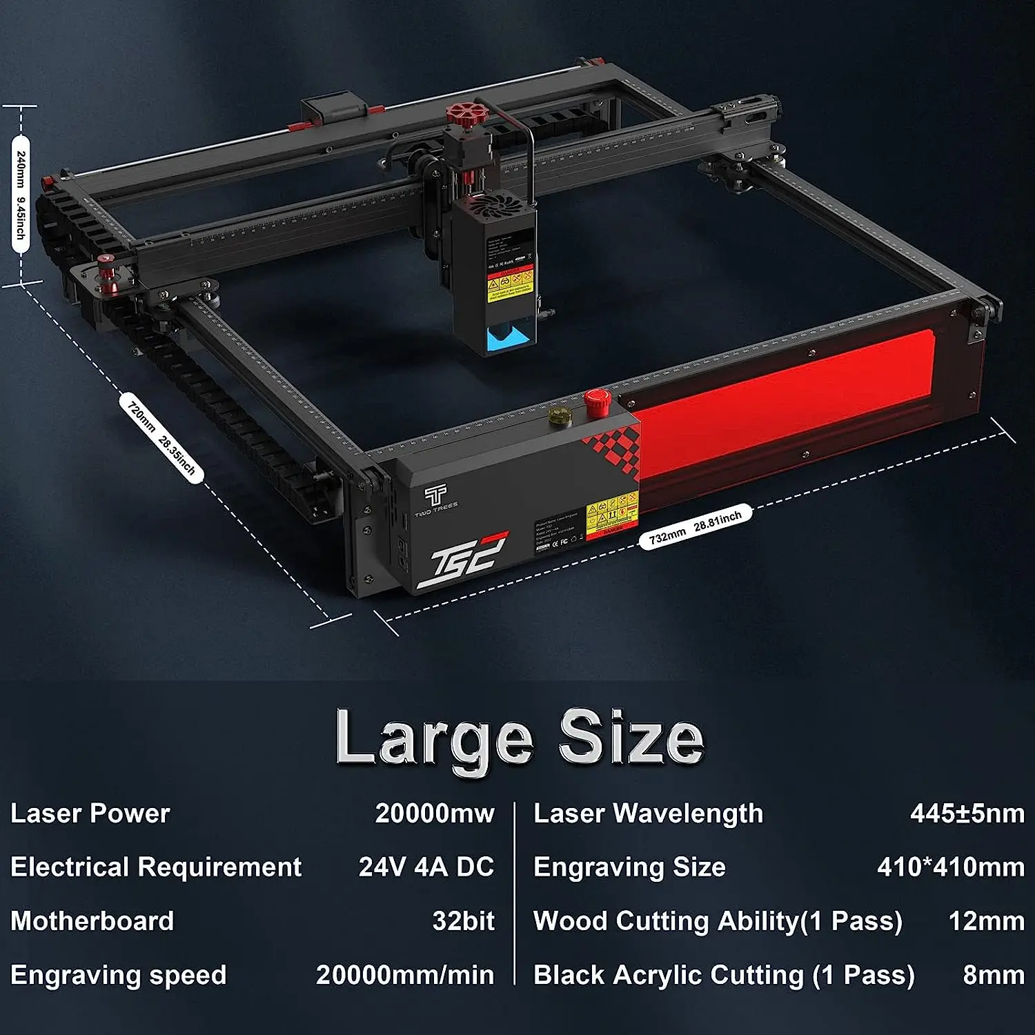 Twotrees TS2 20W Laser Engraving Machine 410x410mm Compressed Spot