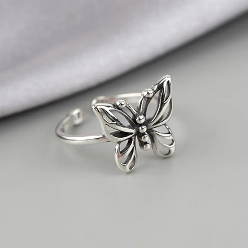Retro Little Butterfly Ring For Women Silver Color Punk Gothic Adjustable Open Ring Cute Jewelry Accessories love Gift For Girl 4
