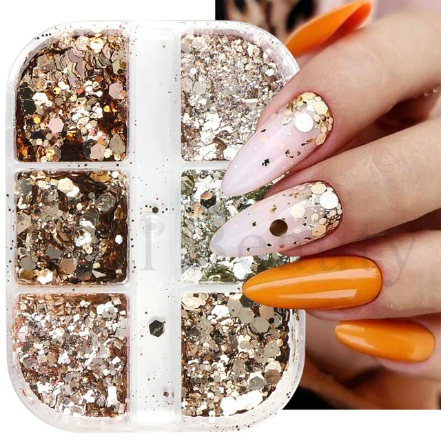 Holographic Glitter Sequins Paillette Champagne Hexagonal Nail Art Flakes DIY Christmas Fall Manicure Supplies LA1909-48