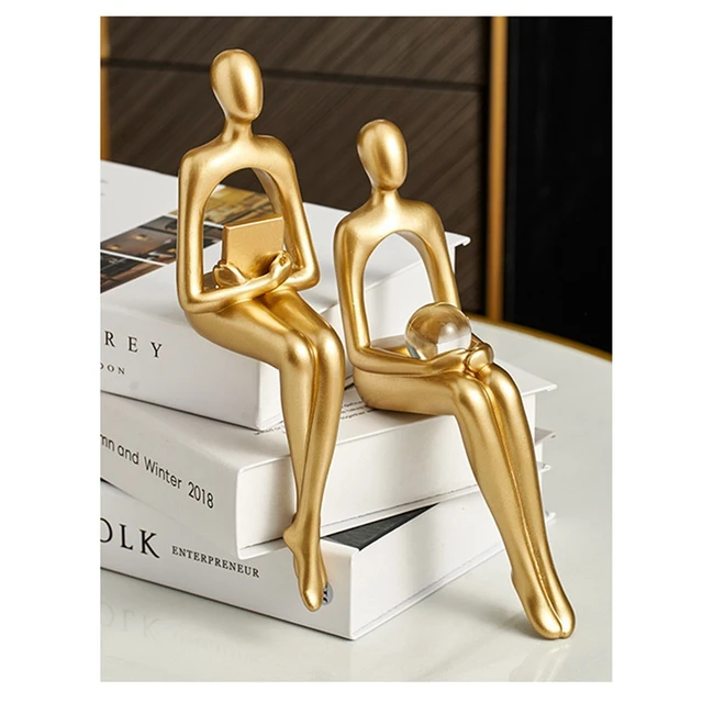Statue abstraite de penseur, sculpture de figure, petits ornements, statue de résine, décor de bureau d'or à la maison 4