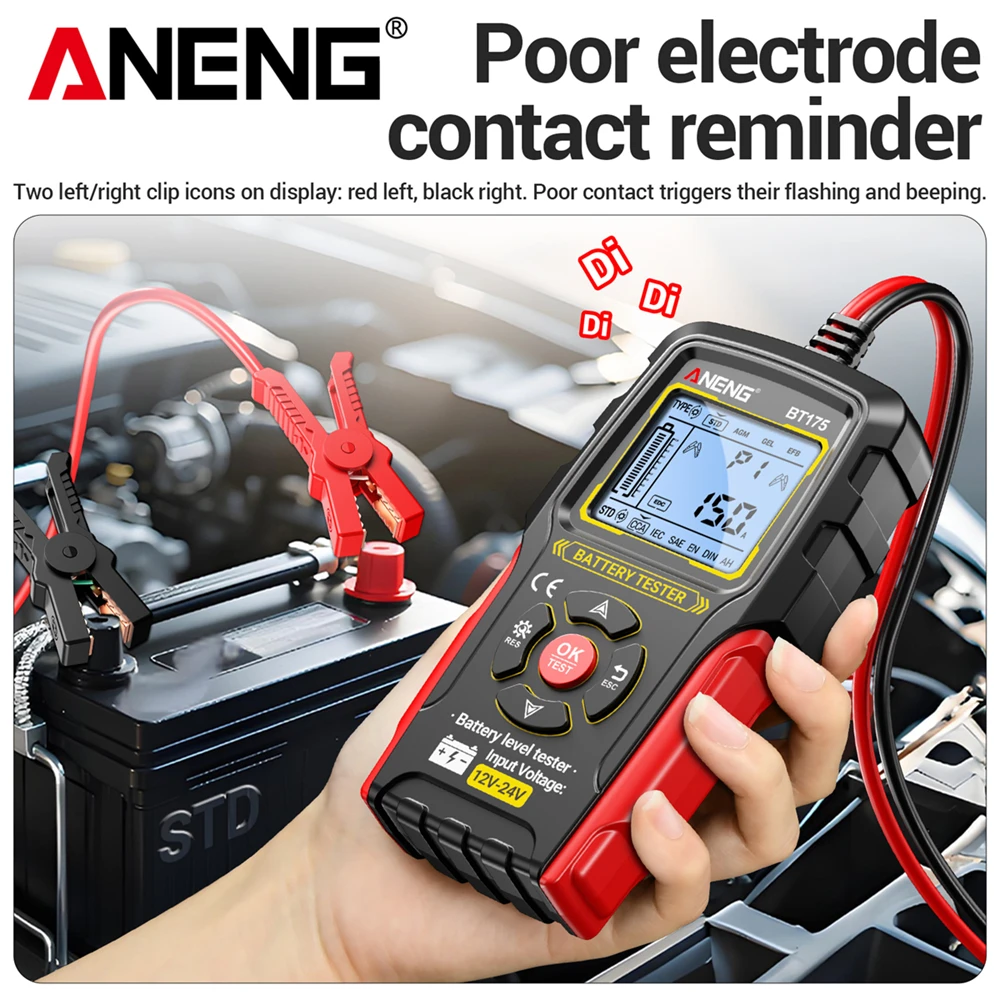 ANENG BT175 다기능 자동차 배터리 테스터 8V-36V CCA 50-1999 내부 저항 전압 수명 테스터