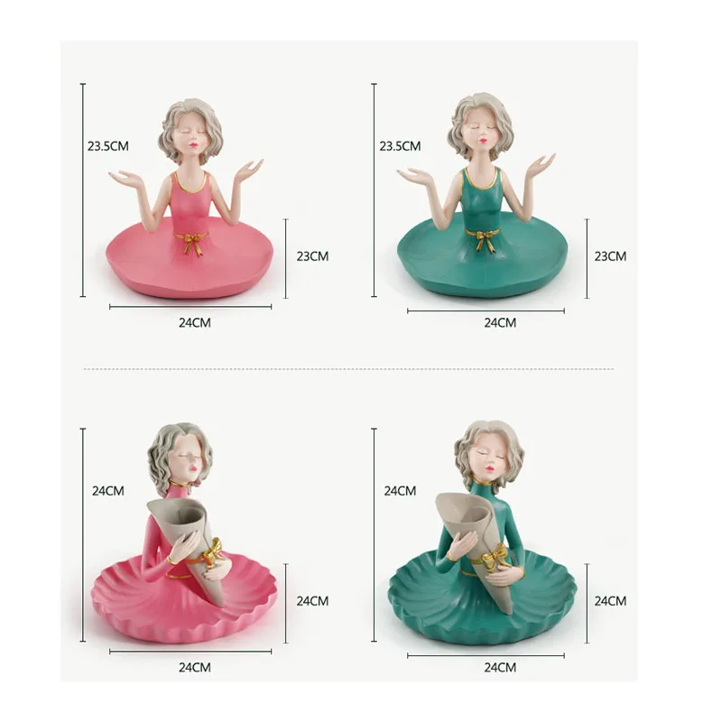 Simple Bouquet Girl Sculpture Ornament Resin Figure Vase Bedroom Jewelry Cosmetics Storage Box Fruit Candy Dessert Storage Tray 6