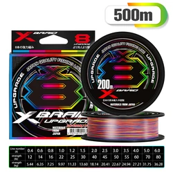 Premium Japan Original Xbraid Upgrade X8 Never Fade Multicolor Multifilament Fishing Line, Available in 1000M/500M/300M Lengths - 1.2 0.18mm 25LB (500M 8X Multicolor)